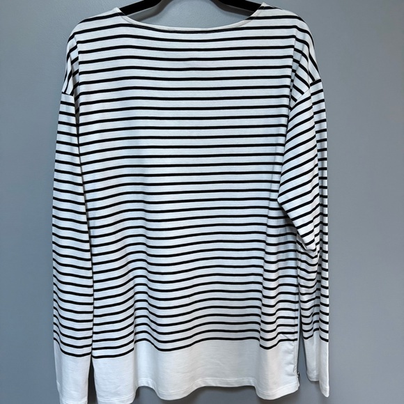 Long Tall Sally | NWT Women's White Black Stripe Top Blue Floral Accent Size M - Picture 9 of 9